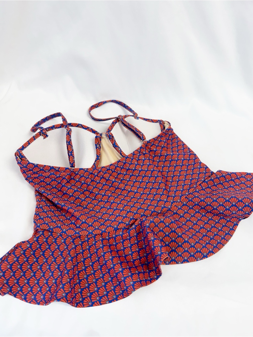 Albion Fit Siren peplum swim top,sweetheart neckline,red/blue patten, Size Small - Picture 3 of 4